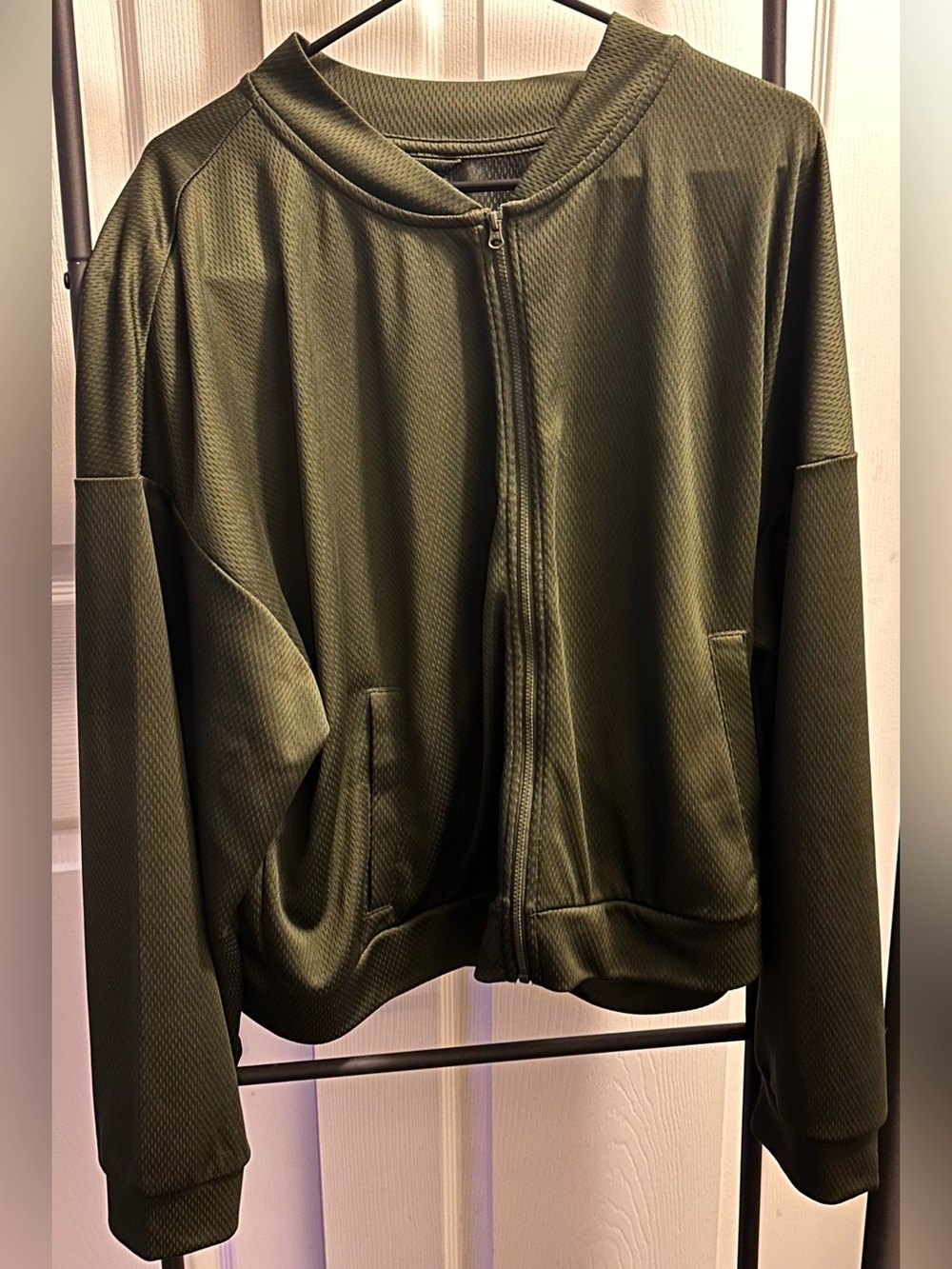 Olive Green Bomber Jacket - Women's Lightweight Zip Front